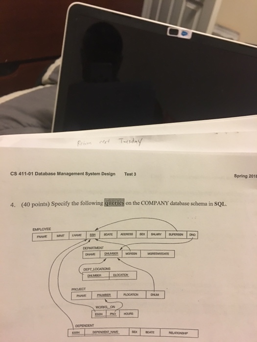  CS 411-01 Database Management System Design Test 3 Spring 2018 4.