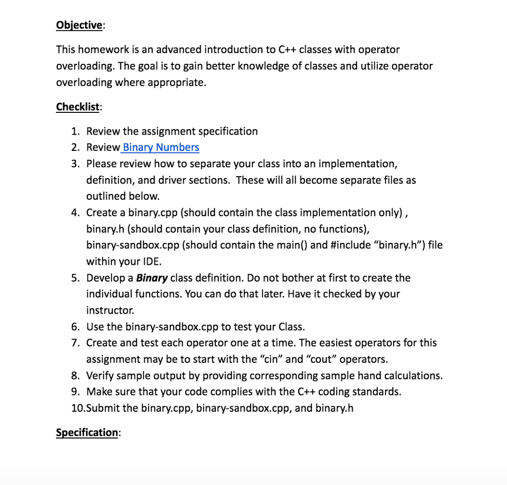 objective: This homework is an advanced introduction to C++ classes with