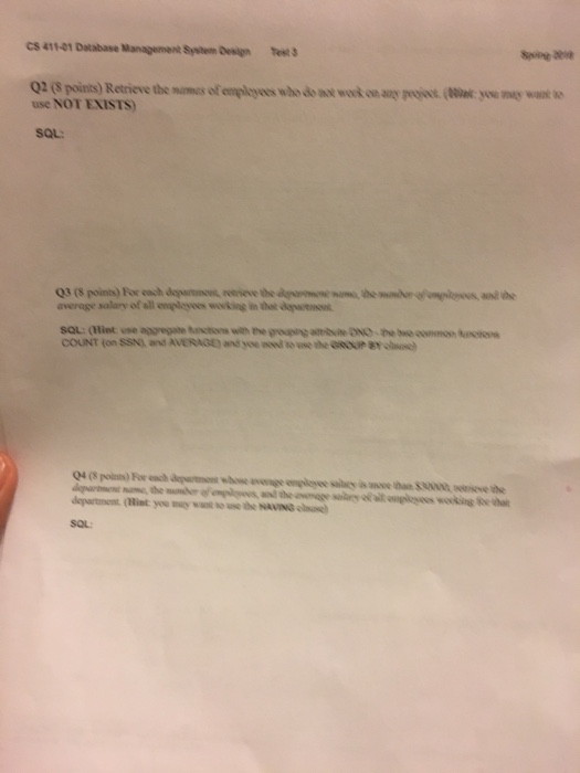 (40 points) Specify the following queries on the COMPANY database schema in