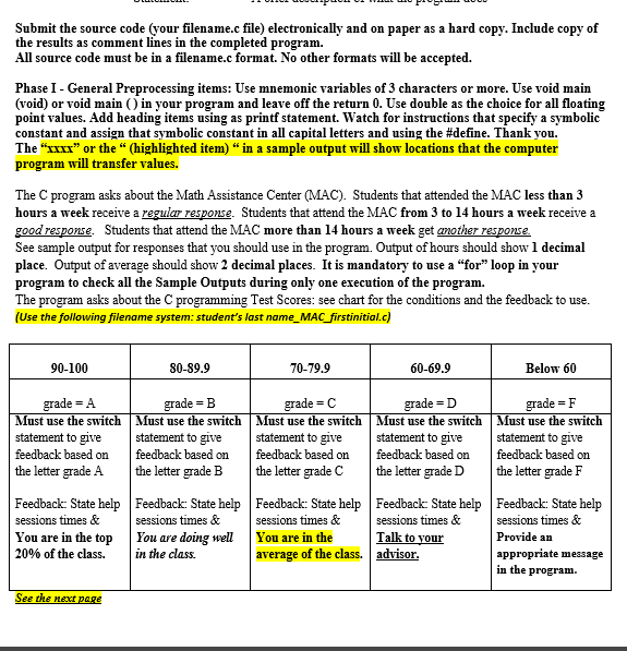  Submit the source code lyour filename.c file) electronically and on paper