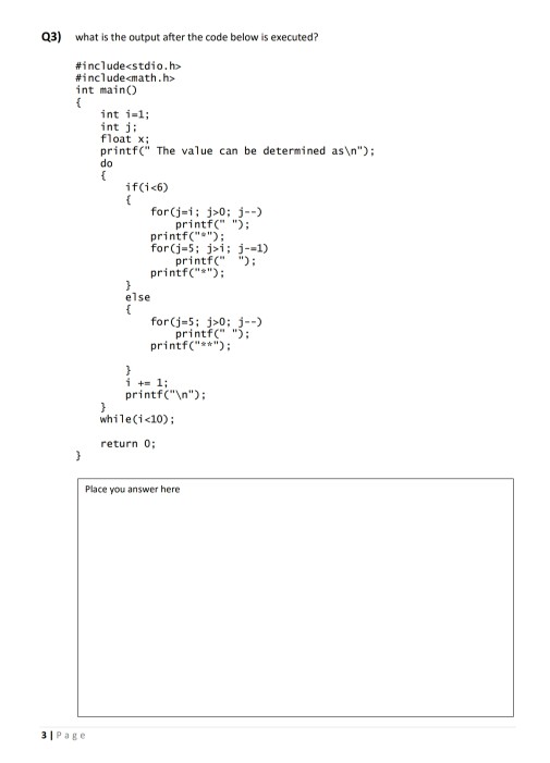 Q3) what is the output after the code below is executed?