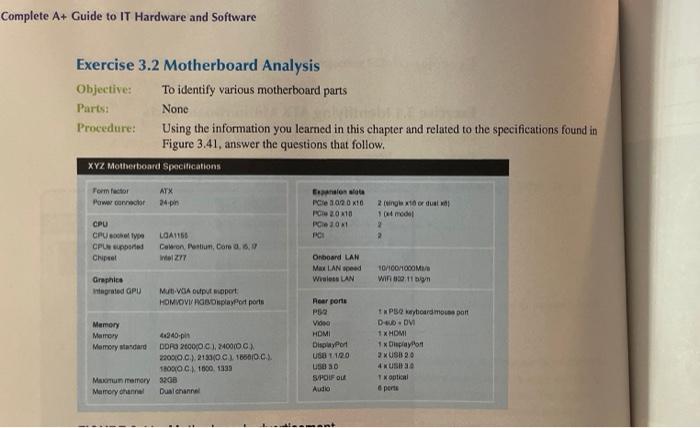  Complete A+ Guide to IT Hardware and Software Exercise 3.2 Motherboard