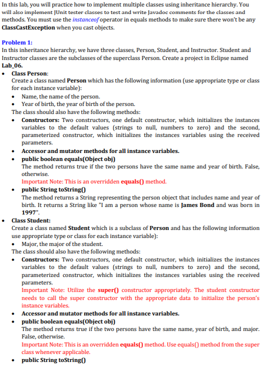  In this lab, you will practice how to implement multiple classes