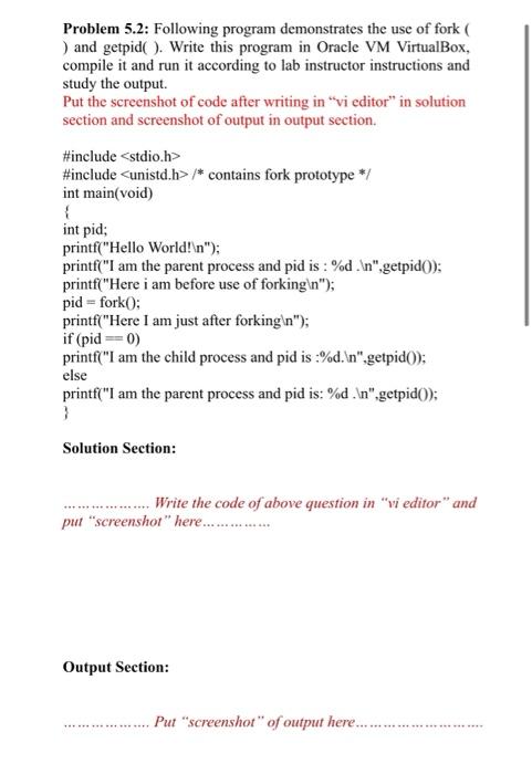 5.2, 5.3 and problem 5.4 in "vi editor. Take the screenshot and