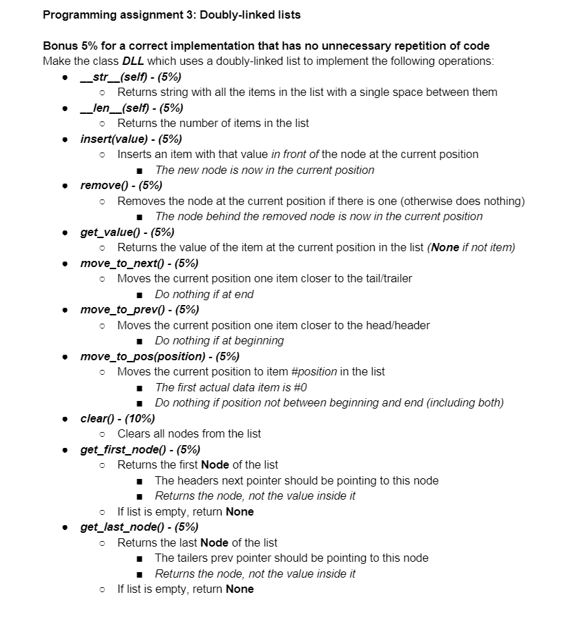  Programming assignment 3: Doubly-linked lists Bonus 5% for a correct implementation