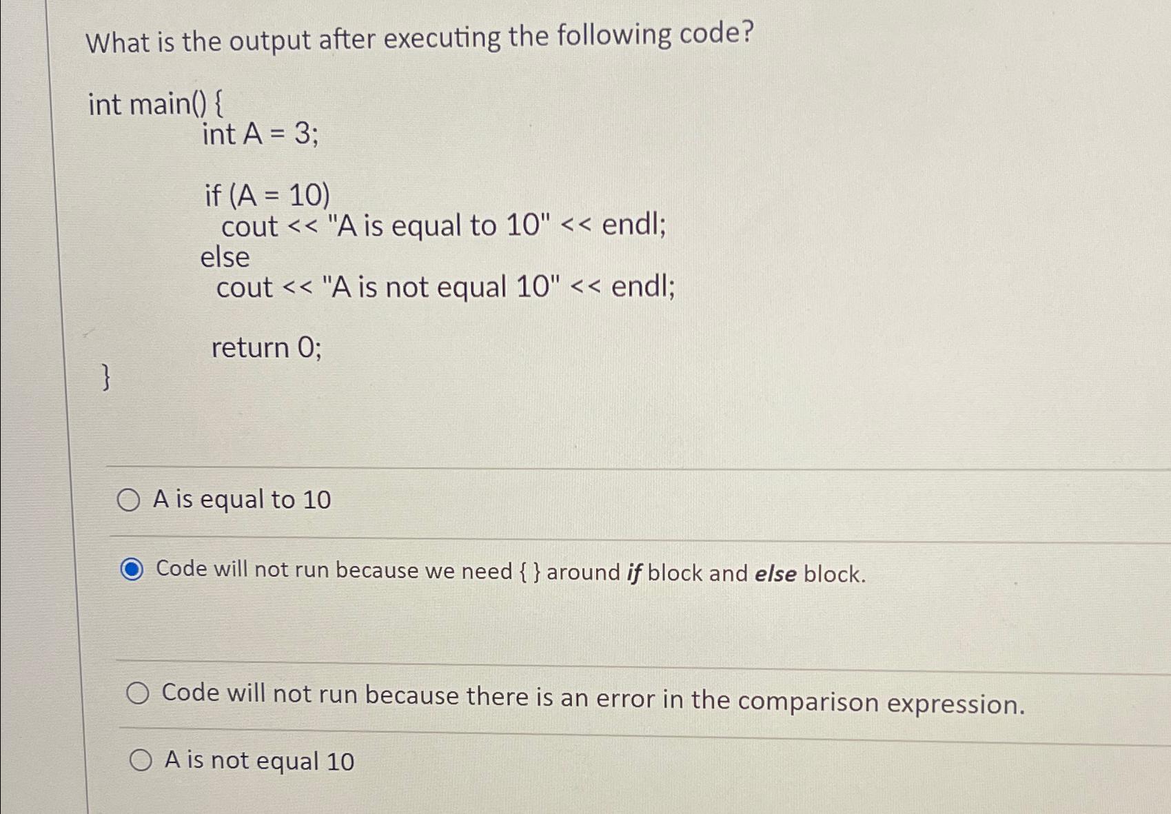  What is the output after executing the following code? int main(){