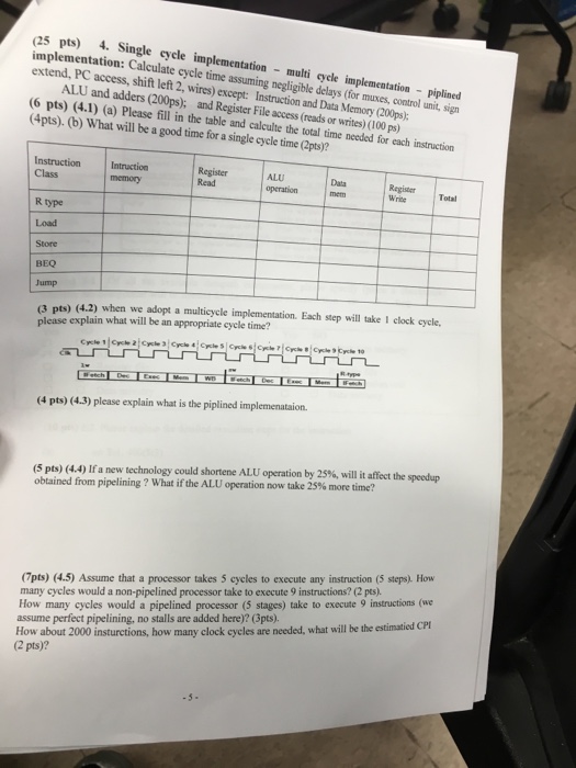  please answer and show all work (25 Single implementation: Calculate cycle