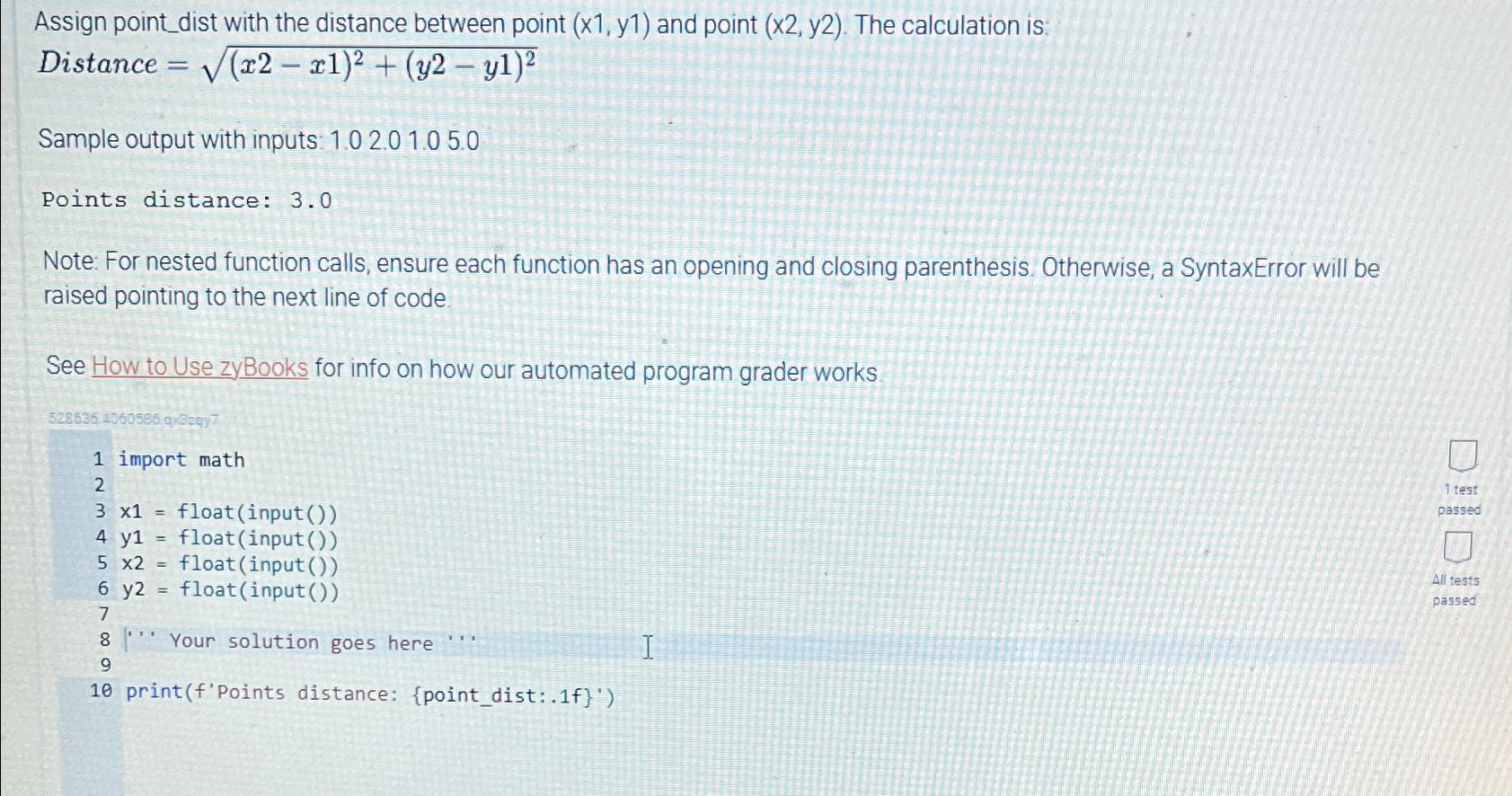  Assign point_dist with the distance between point (x1,y1) and point (x2,y2).