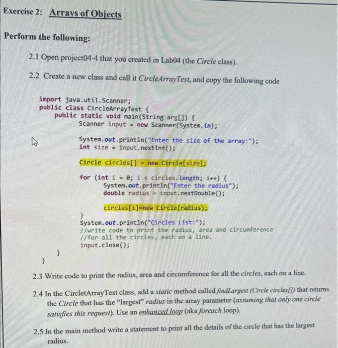 help please cise 2: Arravs of Objects 2.1 Open project04-4 that you