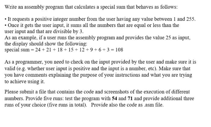 computer organization Write an assembly program that calculates a special sum that