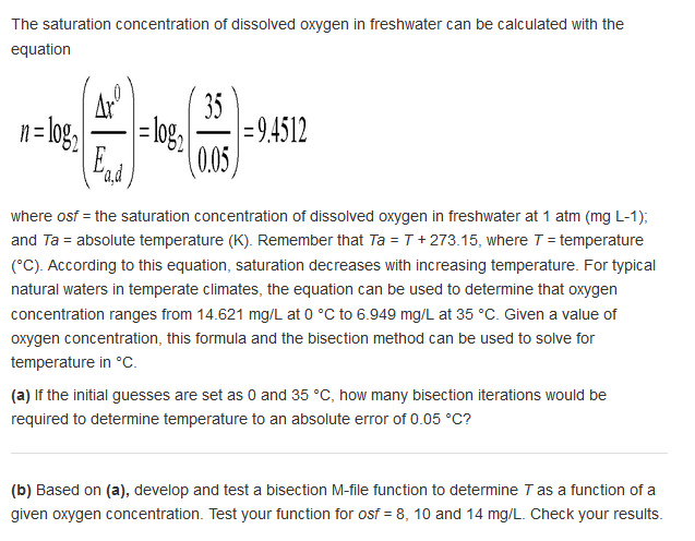 Do in matlab. Do only part(b) using 10 iterations. The saturation concentration