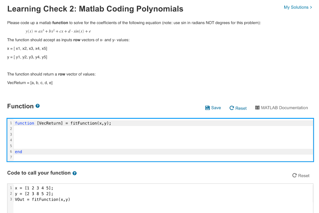  Learning Check 2: Matlab Coding Polynomials My Solutions > Please code