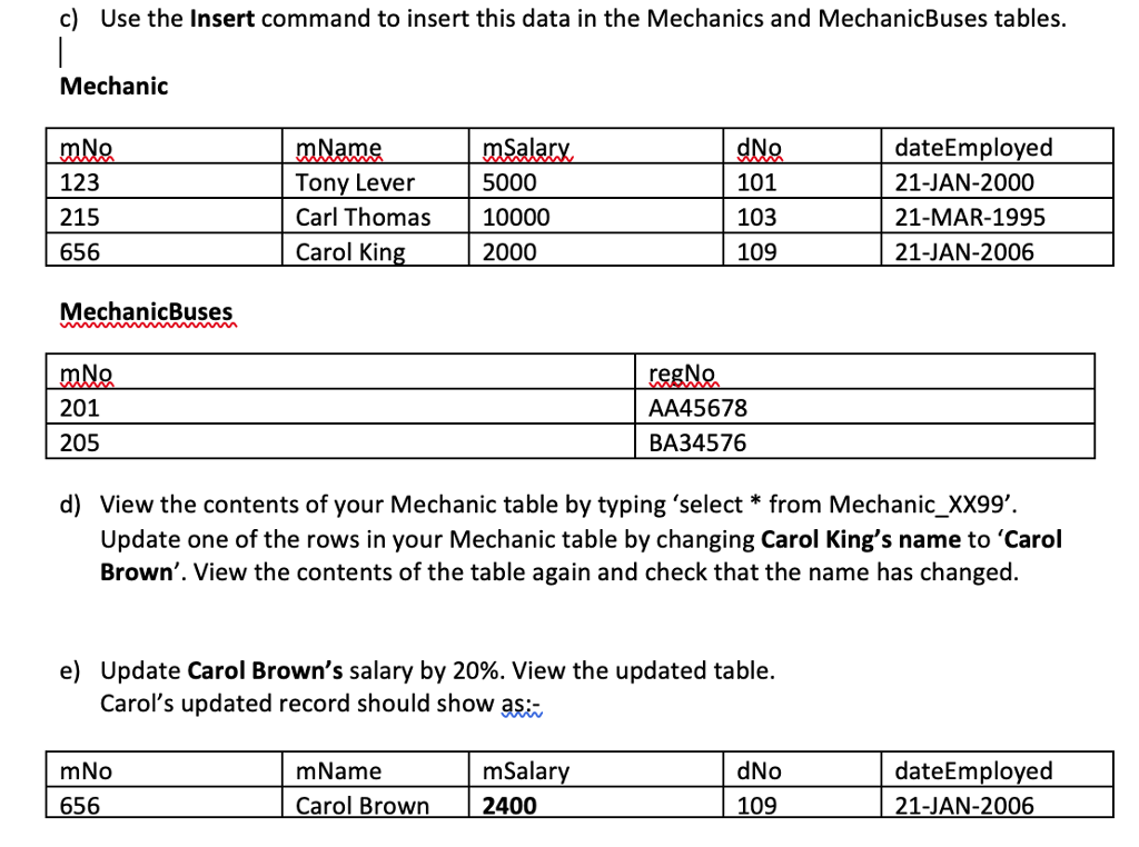 tables represent the fact that a there are mechanics working in the