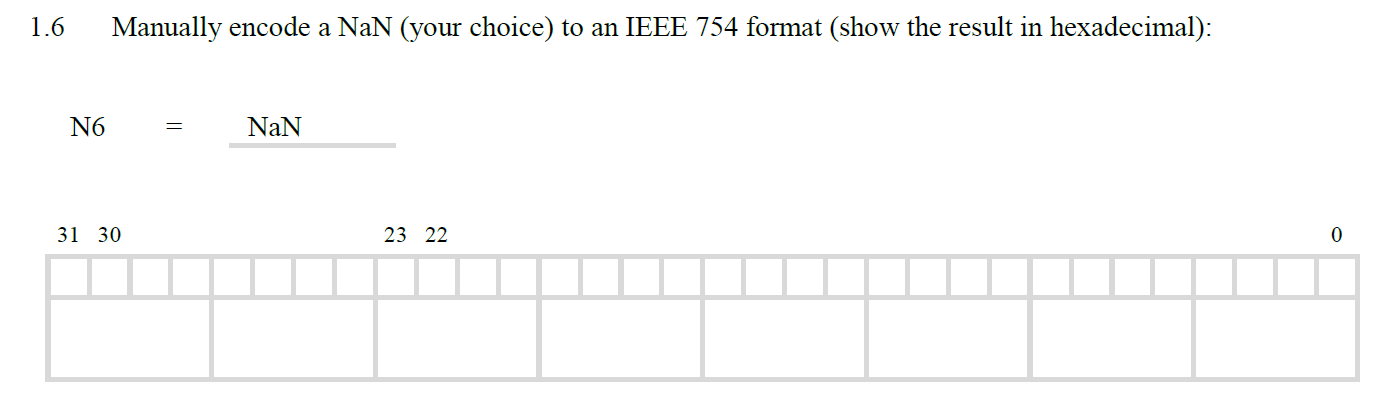 1.6 Manually encode a NaN (your choice) to an IEEE 754