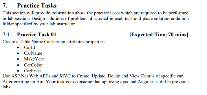  7. Practice Tasks This section will provide information about the practice