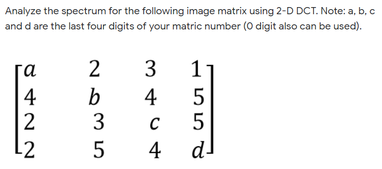 a= 1 b= 4 c= 2 d= 4 Analyze the spectrum