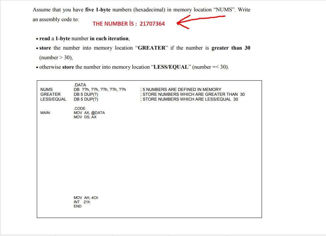 Micro Processors Class Assume that you have five 1-byte numbers (hexadecimal) in