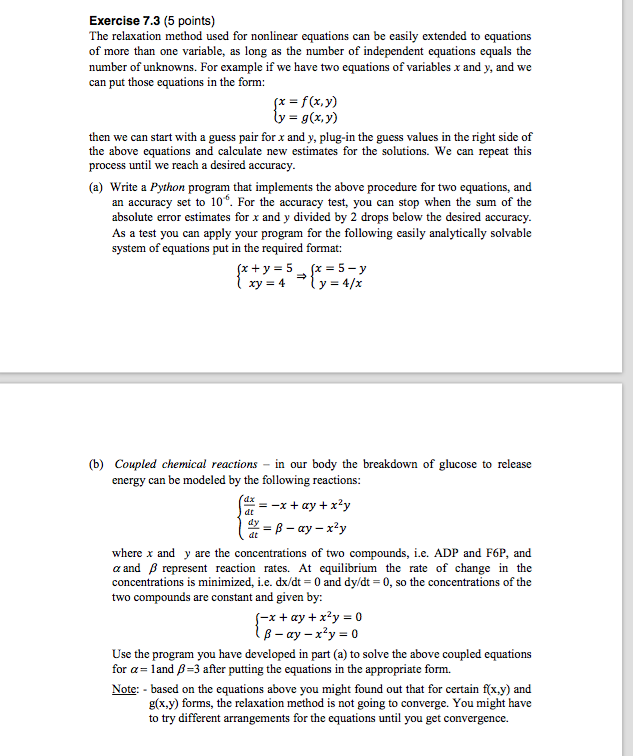  i need it in python program thanks Exercise 7.3 (5 points)