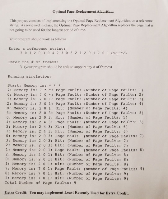 In java and implement Least Recently Used separately from optimal page replacement