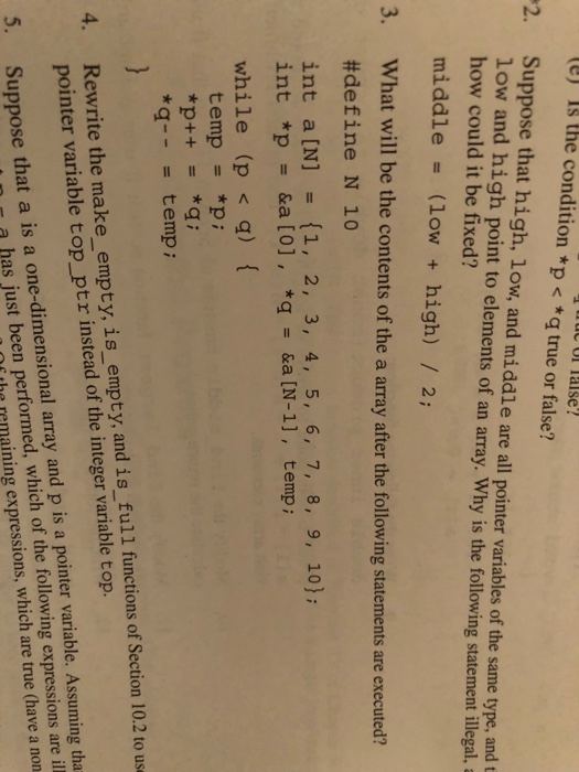  Exercise 3 C programming U) Is the condition p* Suppose that