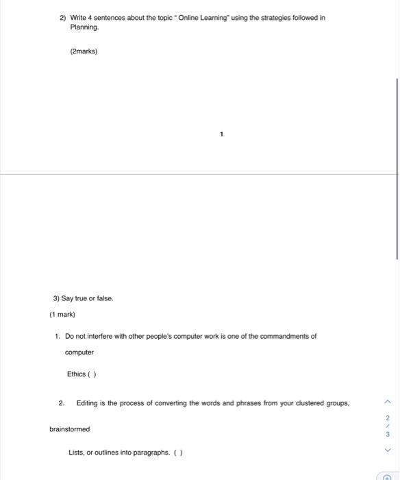  2) Write 4 sentences about the topic - Online Learning using