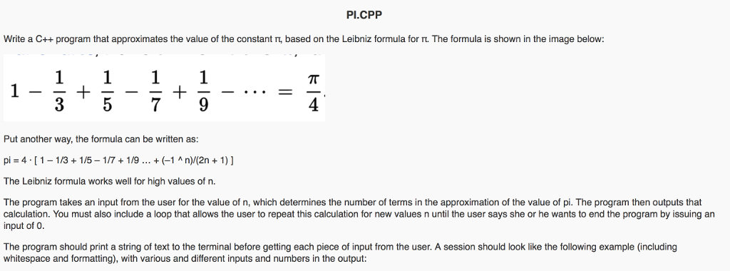 Need help with this C++ code! PI.CPP Write a C++ program that