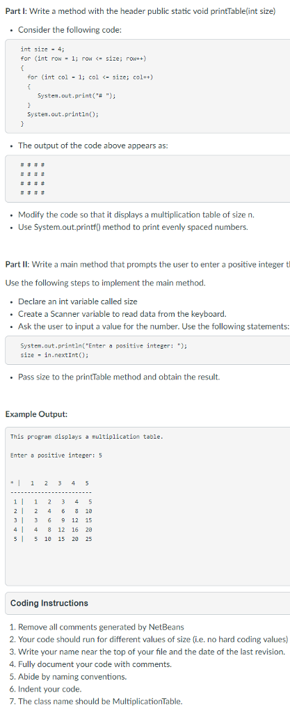  Part l: Write a method with the header public static void