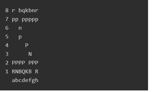 of 8 substrings, separated by "/". Each substring describes the squares in