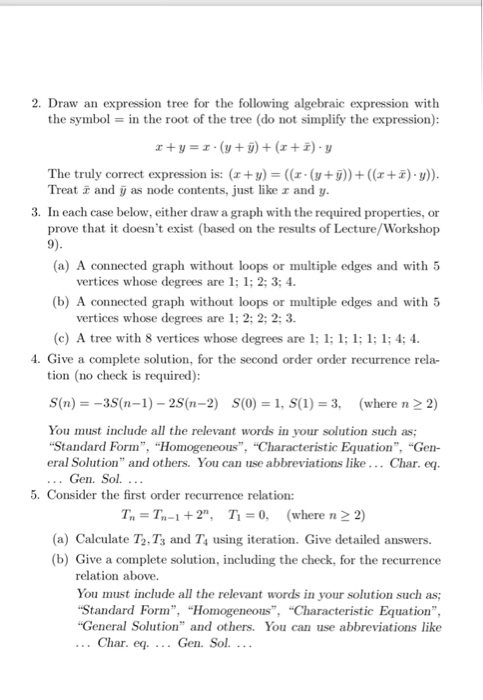  2. Draw an expression tree for the following algebraic expression with