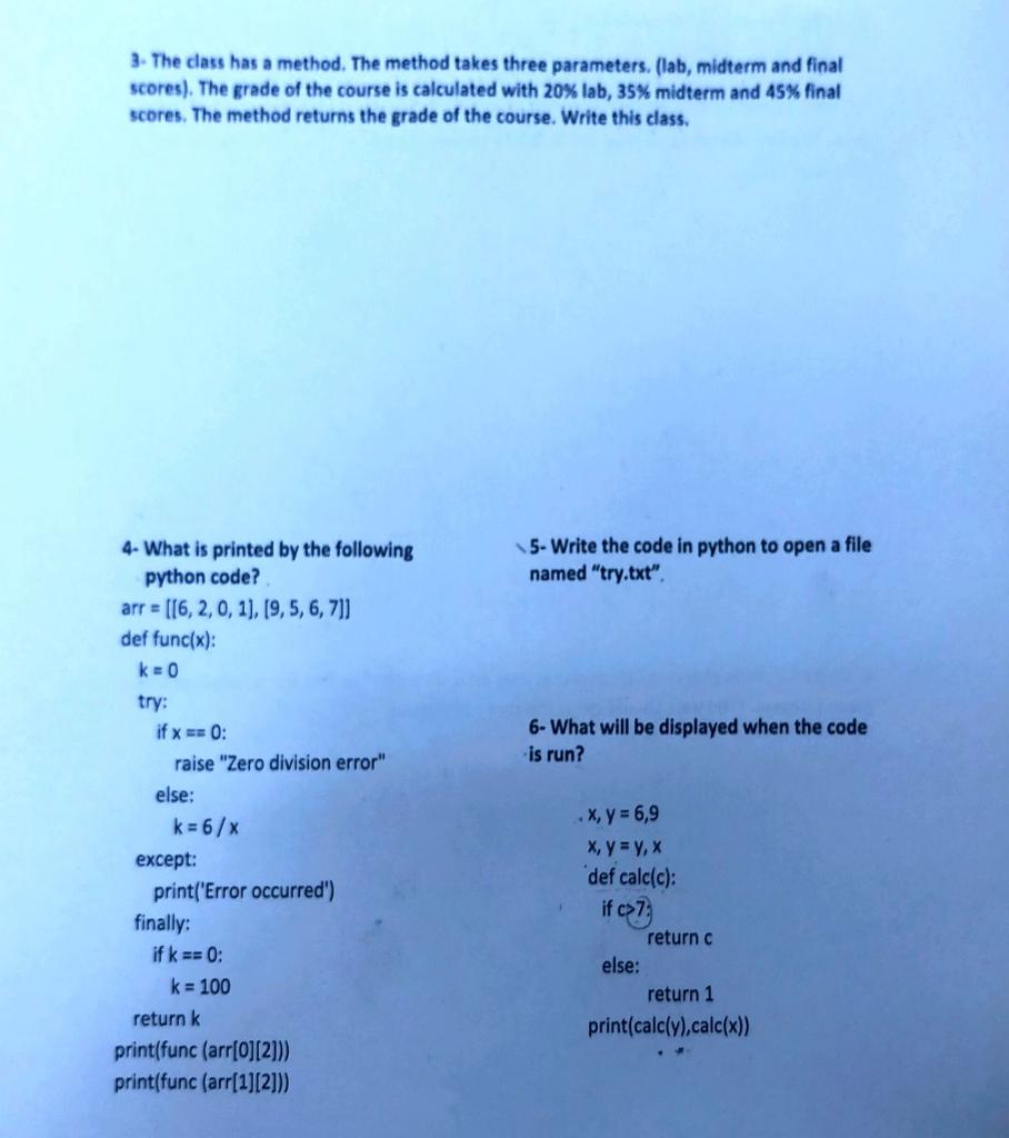  3. The class has a method. The method takes three parameters,