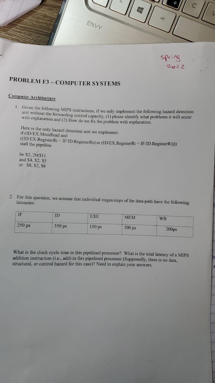 1. Given the following MIPS instructions, if we only implement the