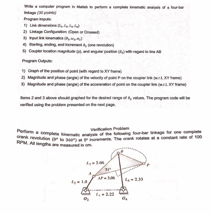  Write a computer program in Matlab to perform a complete kinematic