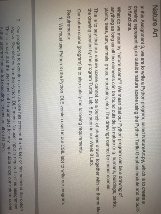  nature art python Nature Art In this Assignment 3, we are