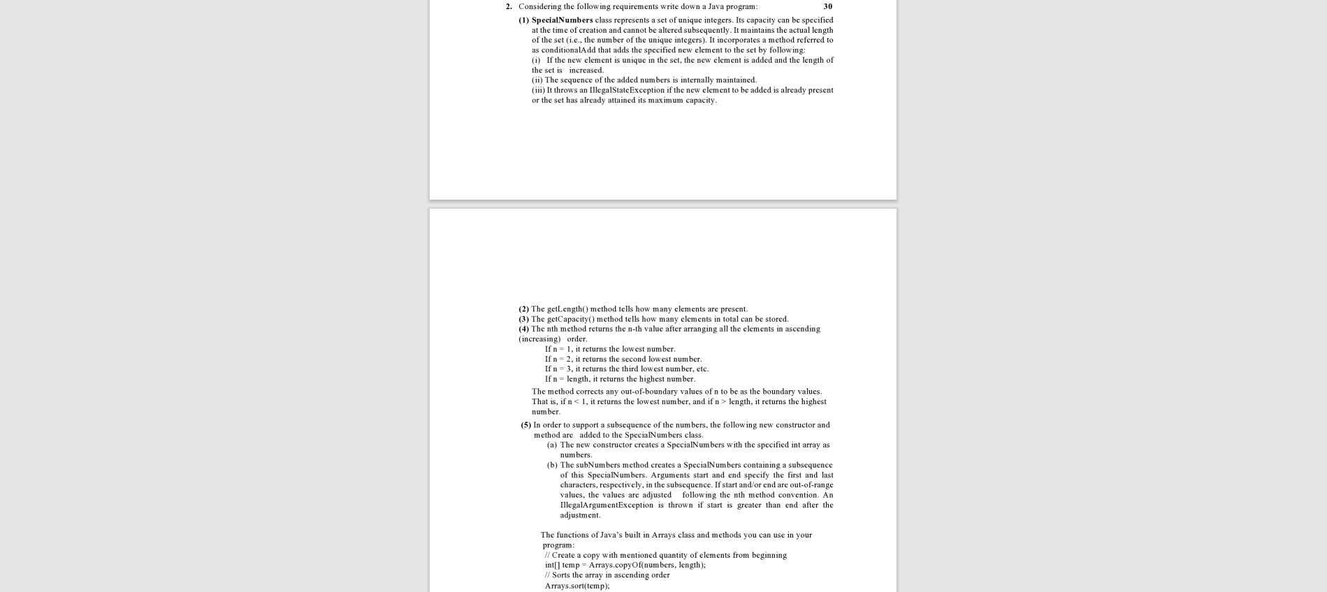  2. Considering the following requirements write down a Java program: 30