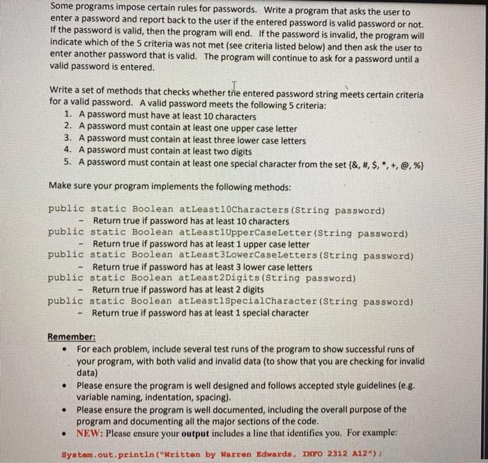  Some programs impose certain rules for passwords. Write a program that