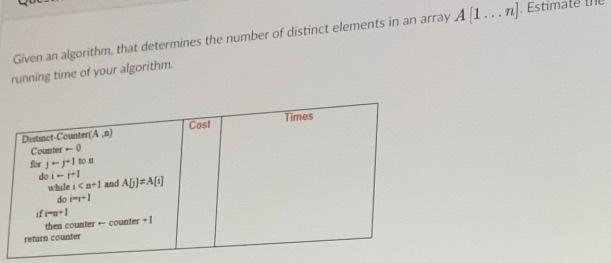  Given an algorithm that determines the number of distinct elements in