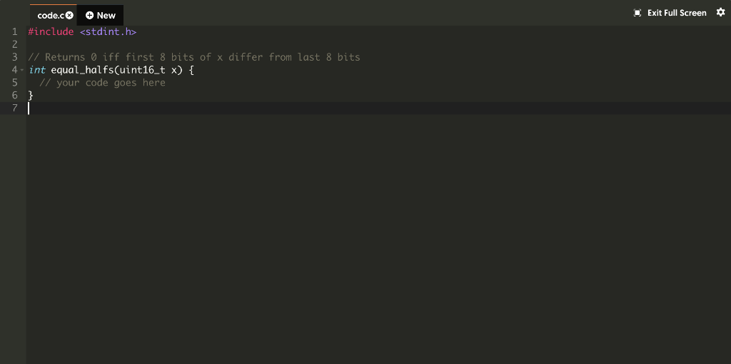 Write a C function equal_halfs that takes a uint16_t as a parameter