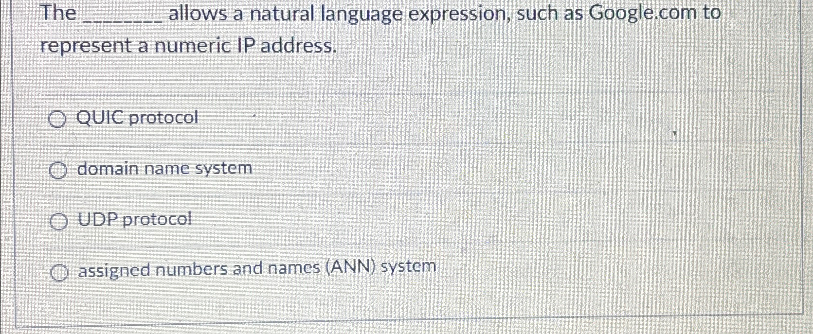  The allows a natural language expression, such as Google.com to represent