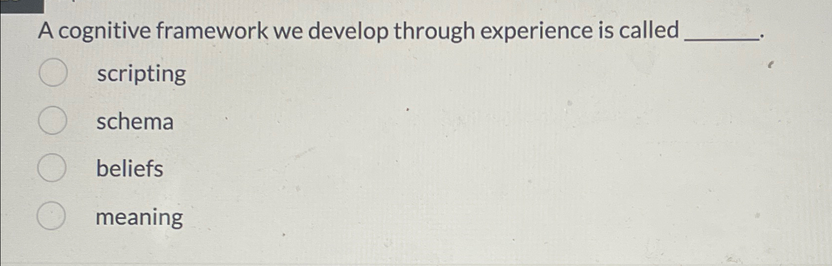  A cognitive framework we develop through experience is called scripting schema