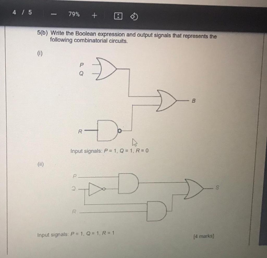 4 / 5 79% + 5(b) Write the Boolean expression and