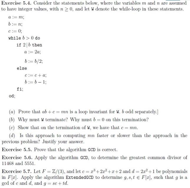Algorithmic Mathematics Exercise 5.4. Consider the statements below, where the variables m