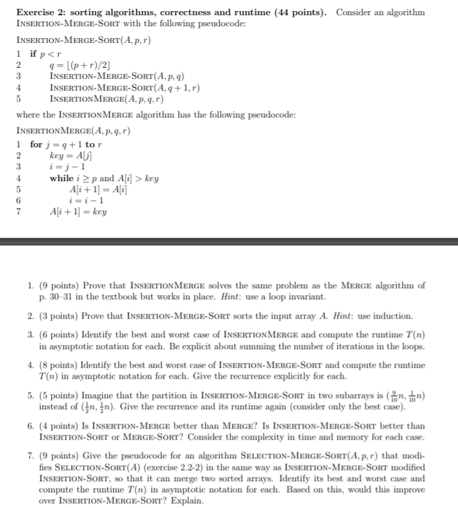  Help on #7 Exercise 2: sorting algorithms, correctness and runtime (44
