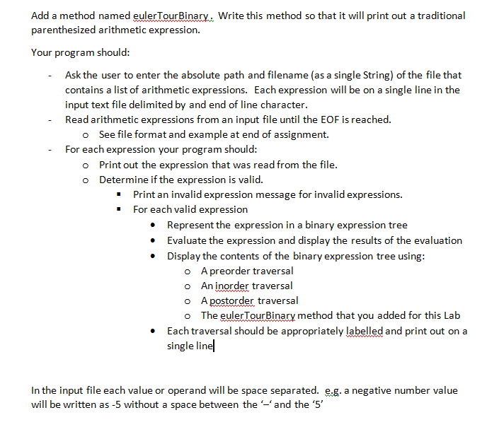JAVA: Using LinkedBinaryTree implementation, write a program that reads fully parenthesized, arithmetic