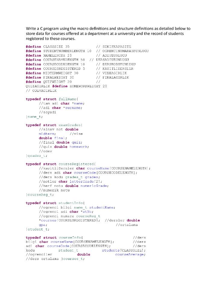  Write a C program using the macro definitions and structure definitions