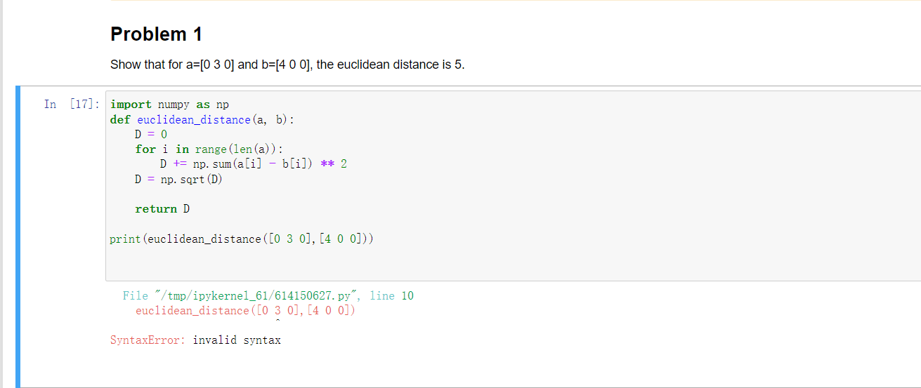 Exercise: Euclidean distance (2 points) Recall that the Euclidean distance d is
