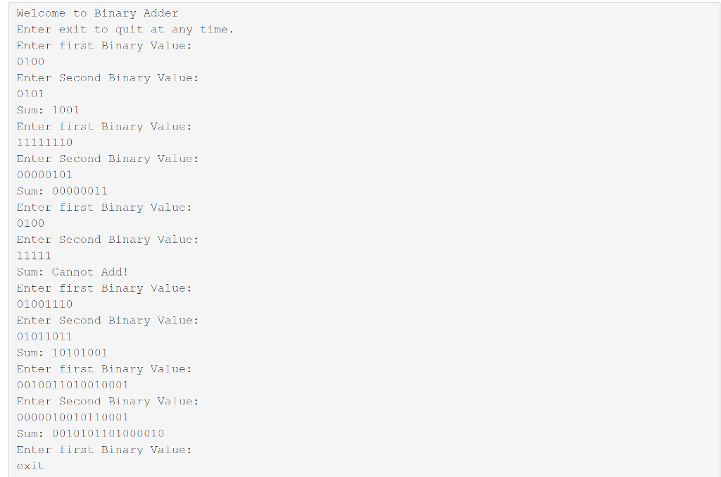 the actual rules of binary addition. When adding Binary numbers, each column