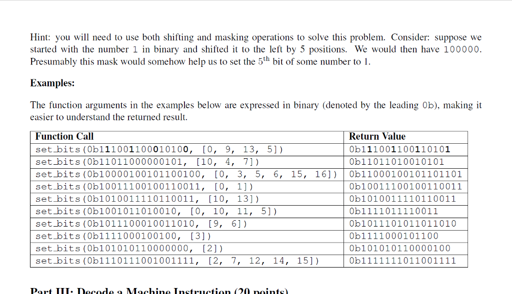 a function set bits (), which takes two arguments, in this order:
