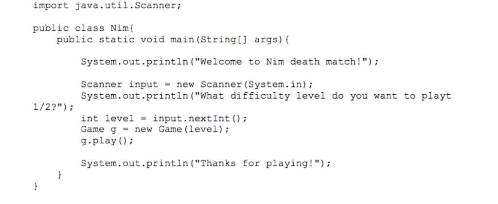 interesting winning strategy. Two players alternately take marbles from a pile. In