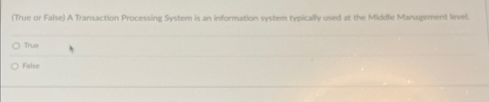  (True or False) A Transaction Processing System is an information system