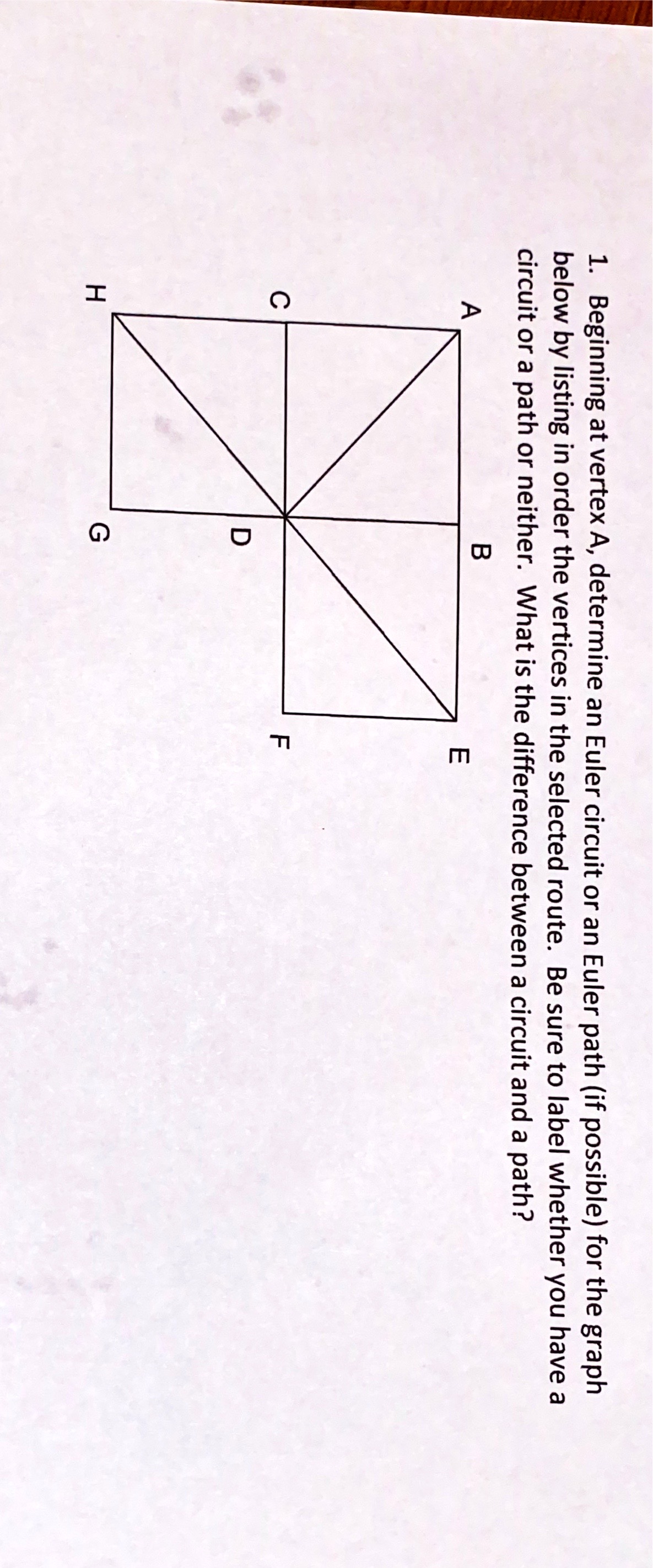  Beginning at vertex A, determine an Euler circuit or an Euler